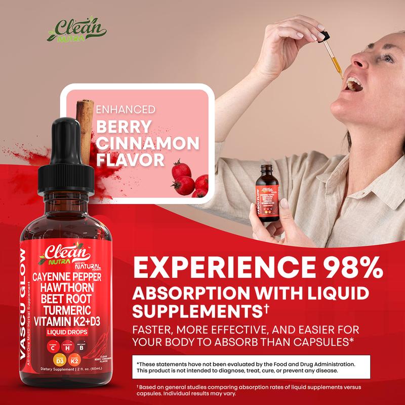 Cayennepfeffer-Nahrungsergänzungsmittel, flüssige Tropfen + Weißdornbeeren, Vitamin D3 und K2, Bio-Rote Bete Wurzelpulver, Ceylon-Zimt, Kurkuma-Curcumin, Panax Ginseng