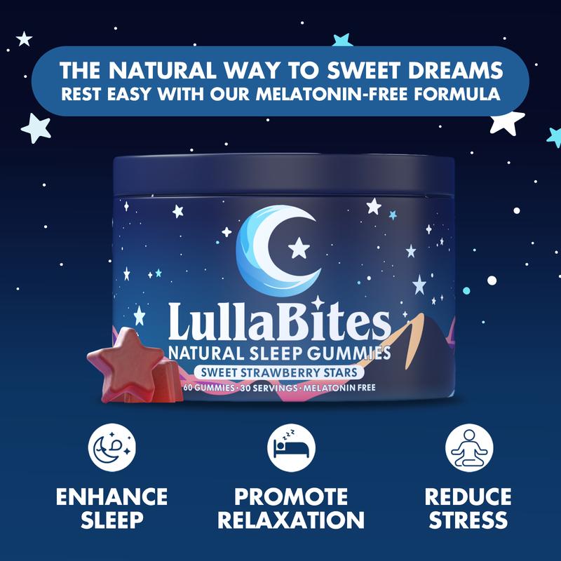 LullaBites Natürliche Schlafgummis – 30 Portionen – Süße Erdbeersterne (melatoninfrei)