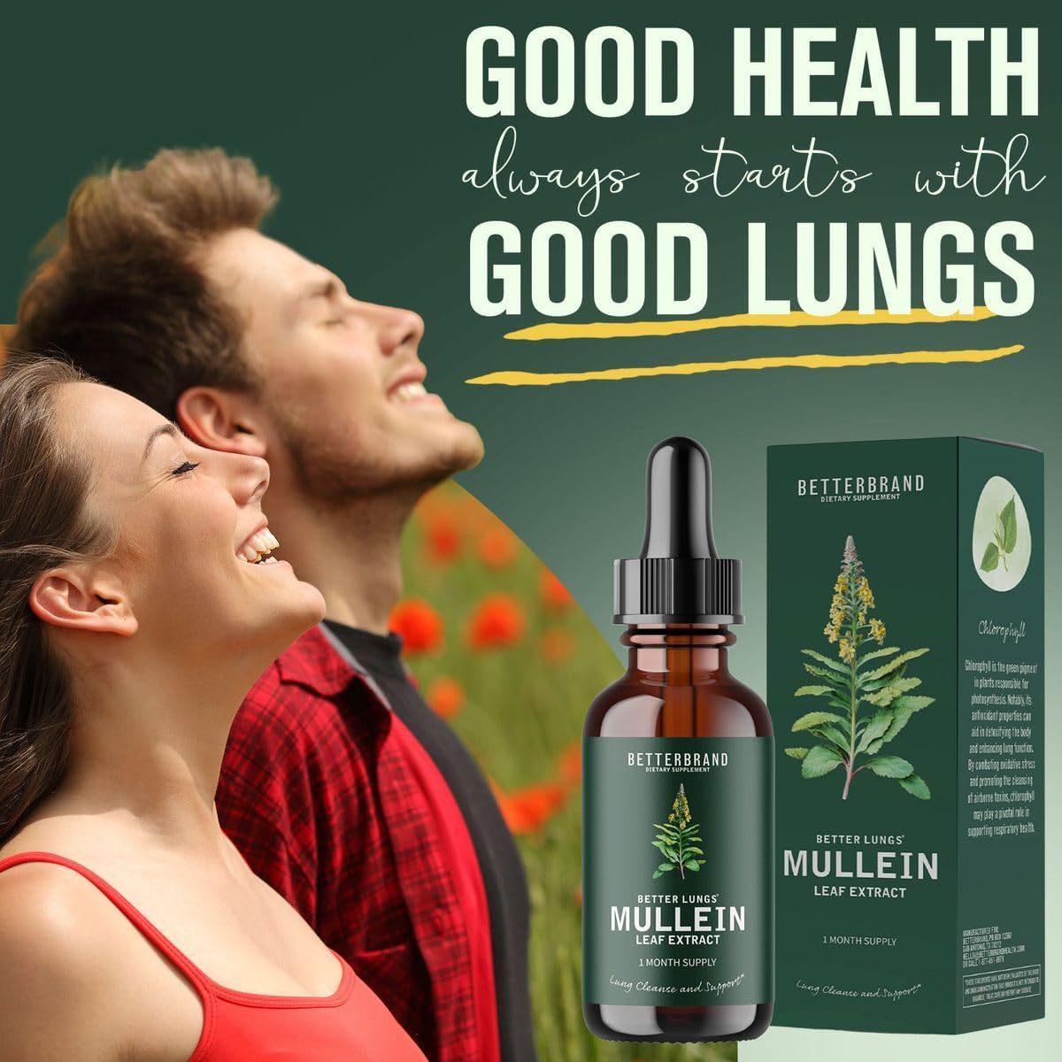 BetterLungs Königskerzenblätter- & Chlorophyll-Extrakt-Tropfen zur Lungenentgiftung, Nahrungsergänzungsmittel