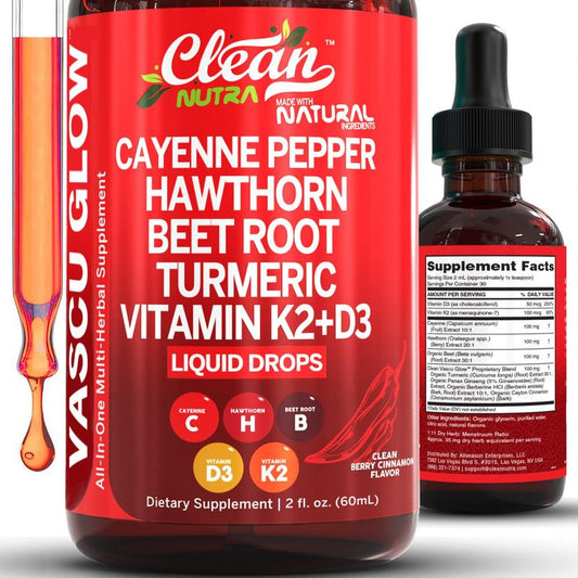 Cayennepfeffer-Nahrungsergänzungsmittel, flüssige Tropfen + Weißdornbeeren, Vitamin D3 und K2, Bio-Rote Bete Wurzelpulver, Ceylon-Zimt, Kurkuma-Curcumin, Panax Ginseng