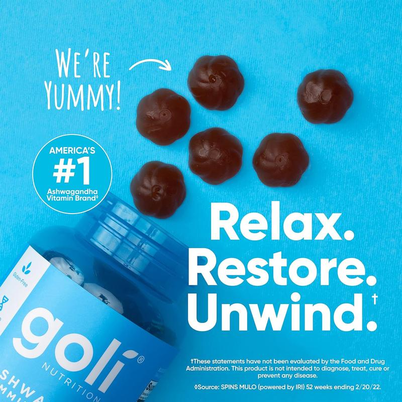 Goli Ashwagandha & Vitamin D Gummibärchen – Beerenmischung, KSM-66, vegan, pflanzlich, gentechnikfrei, glutenfrei und gelatinefrei.