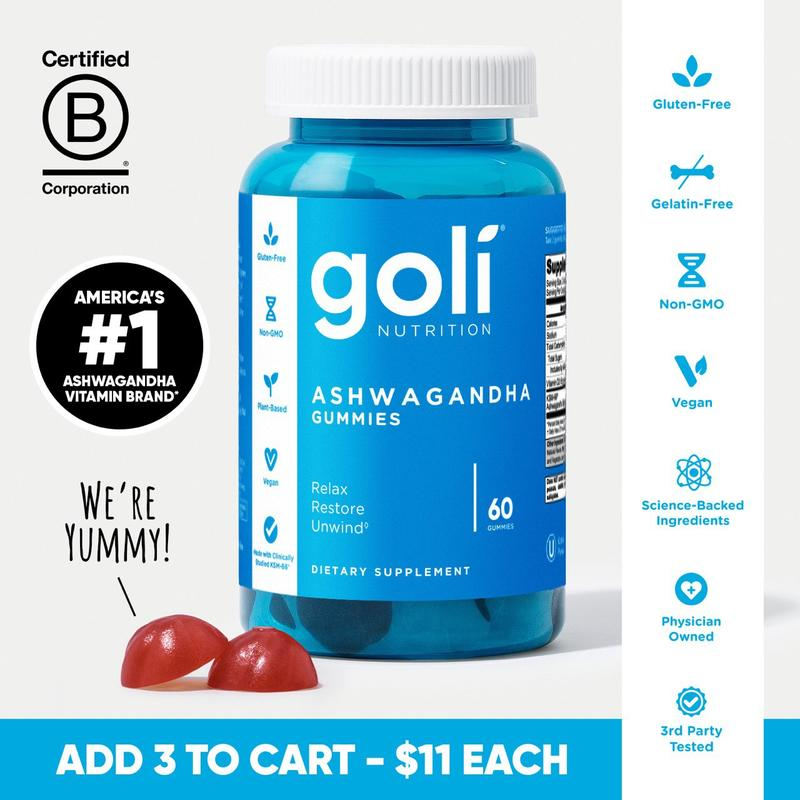 Goli Ashwagandha & Vitamin D Gummibärchen – Beerenmischung, KSM-66, vegan, pflanzlich, gentechnikfrei, glutenfrei und gelatinefrei.
